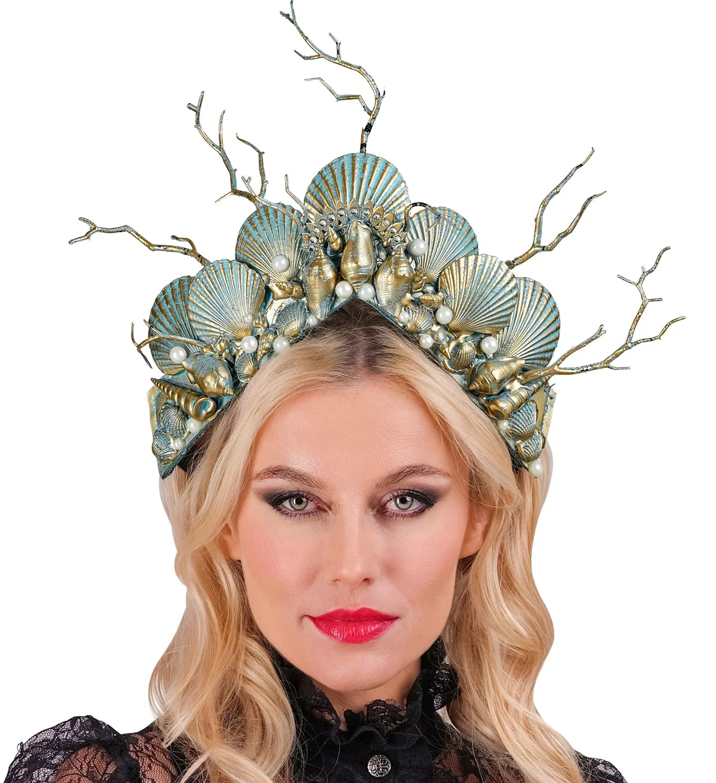 Diadema de Sirena Dorada con Conchas y Perlas Sirena Widmann