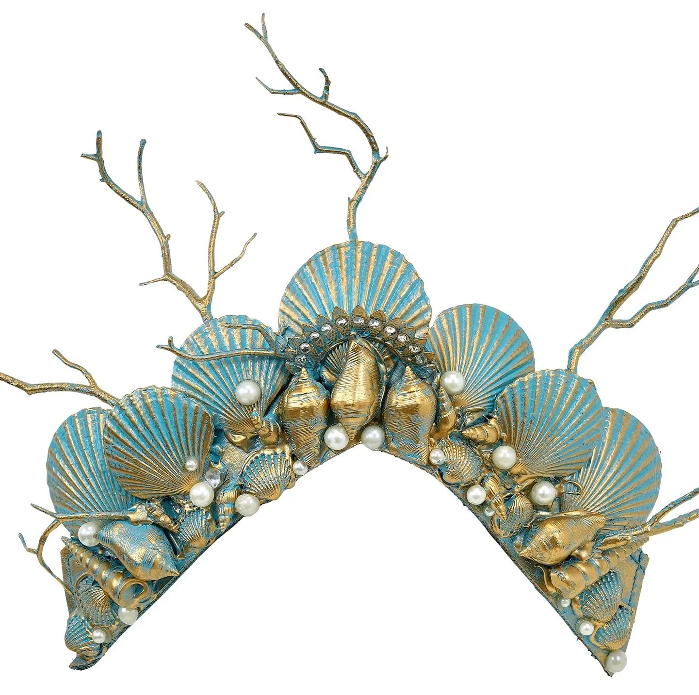 Diadema de Sirena Dorada con Conchas y Perlas Sirena Widmann