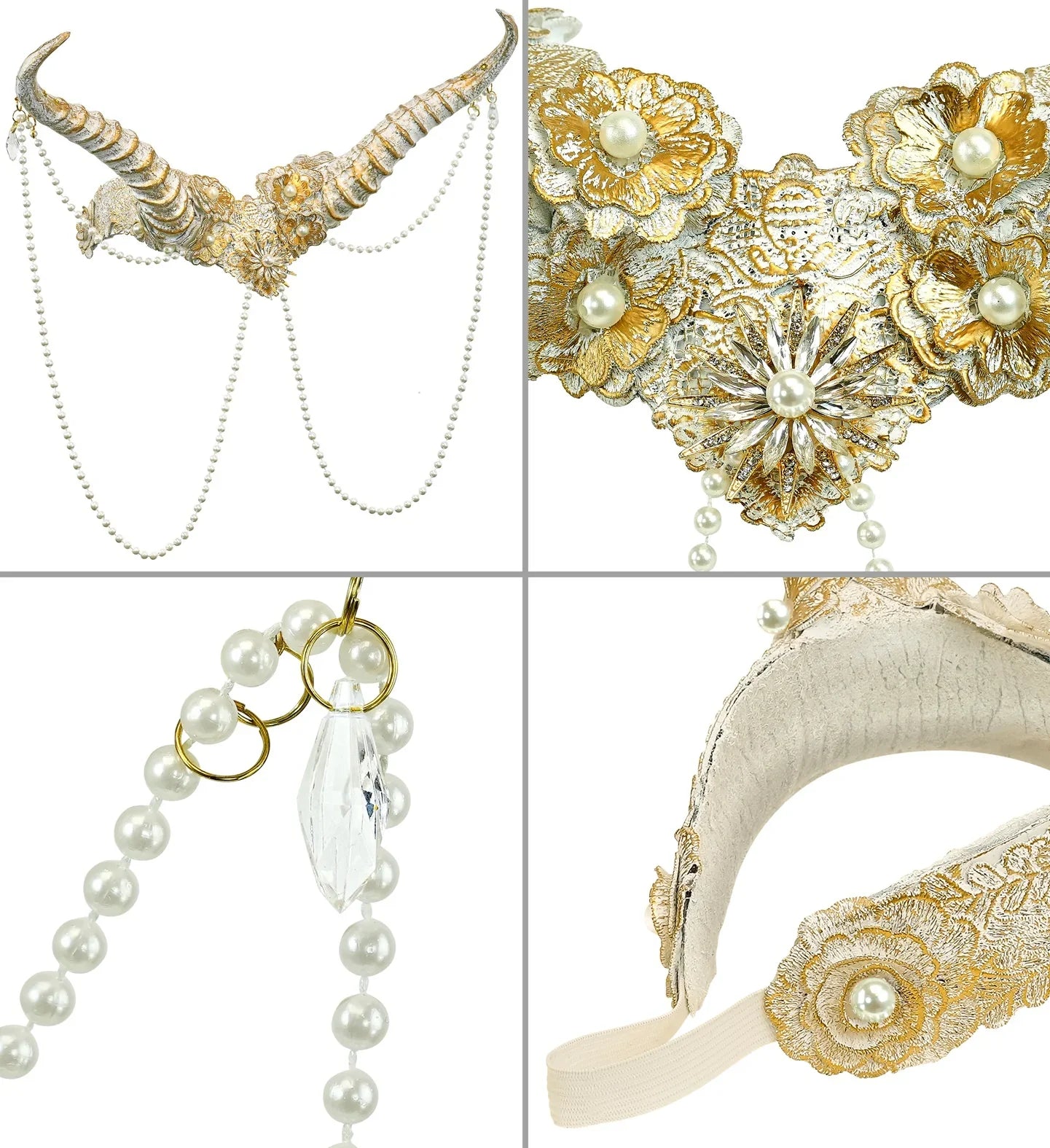 Tocado con Cuernos Blancos Decorado con Perlas Cuernos de Diablo y Demonio Widmann