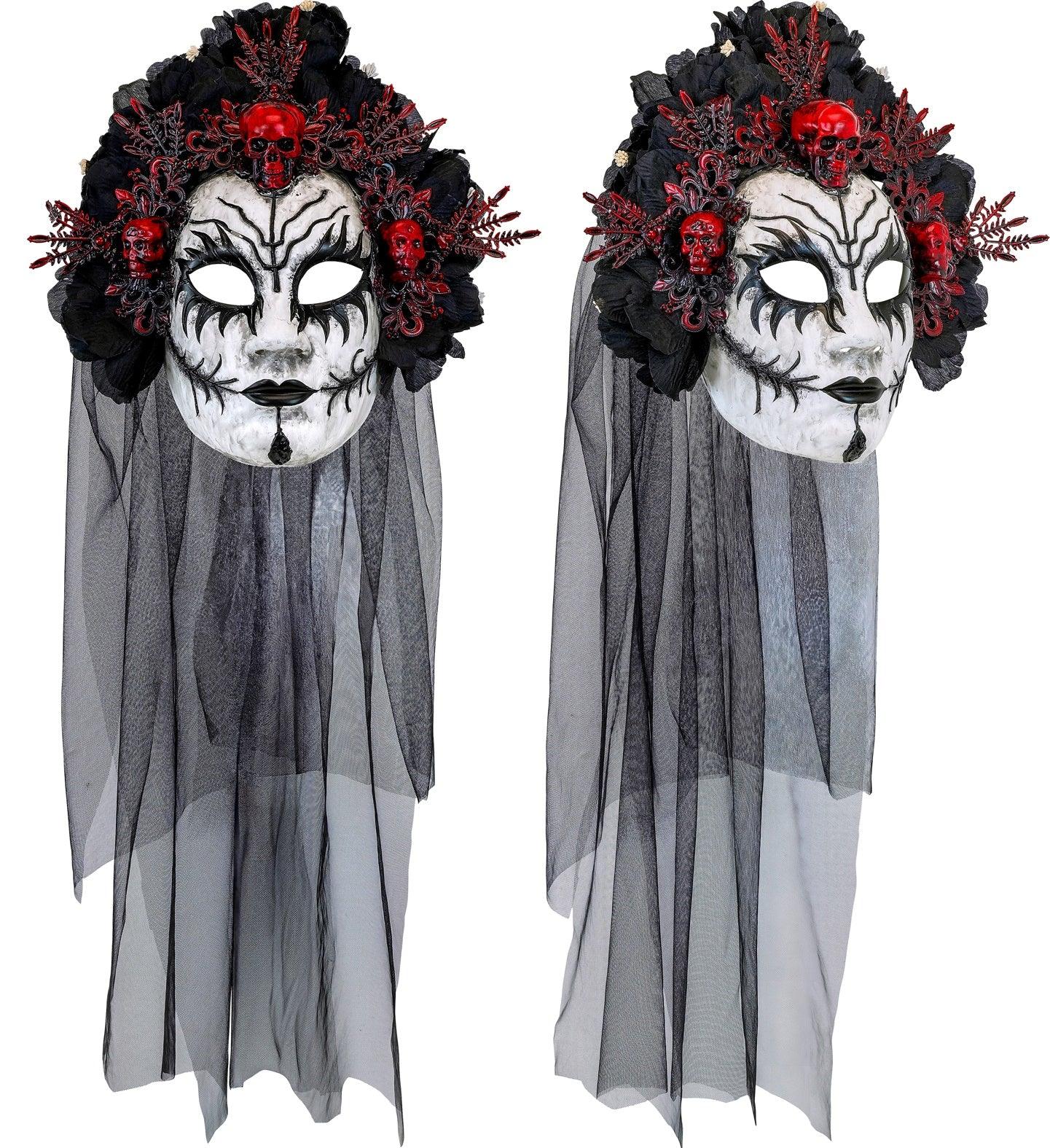 Máscara de Reina de la Muerte con Rosas Negros y Velo Máscaras Halloween Widmann