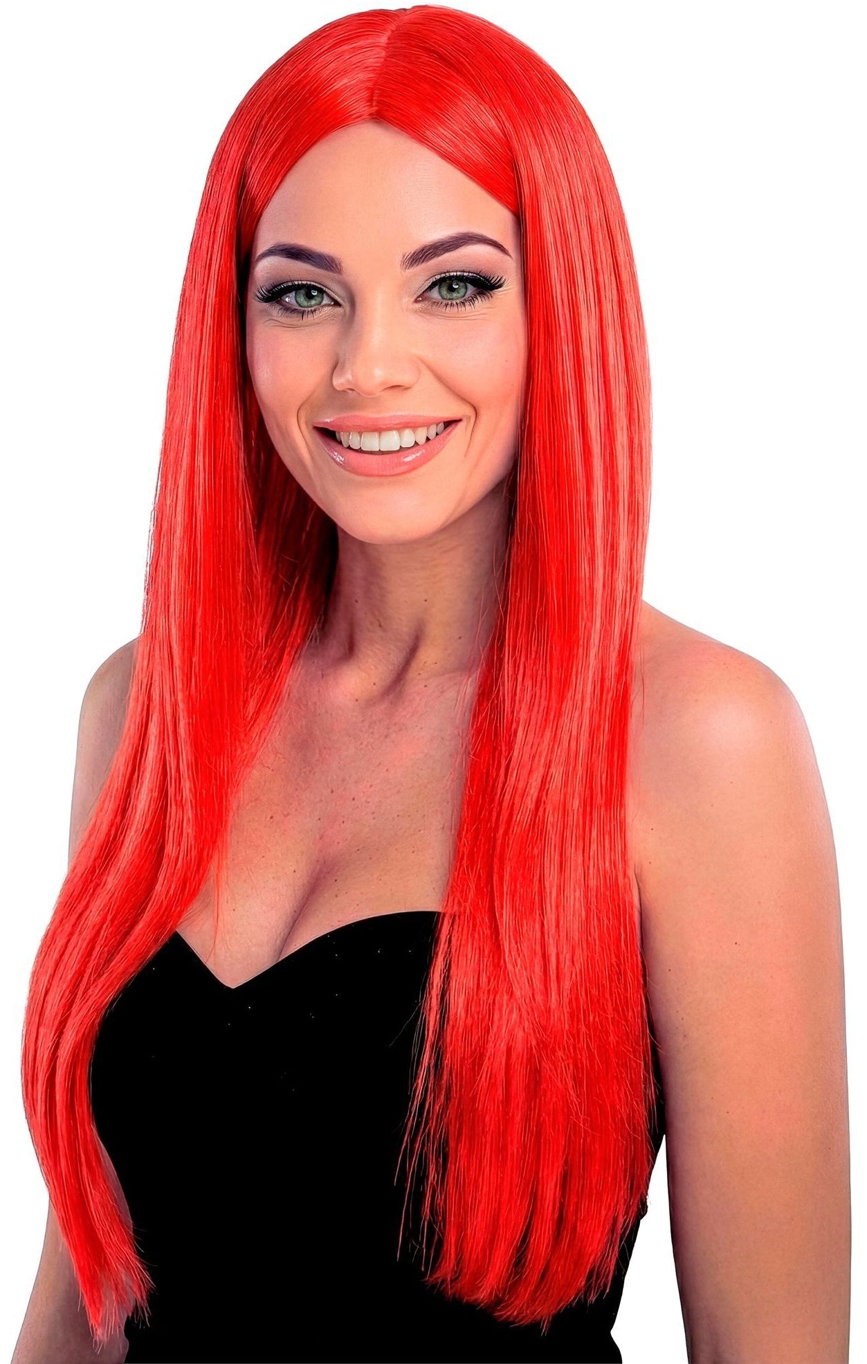 Perruque longue et lisse rouge sans frange
