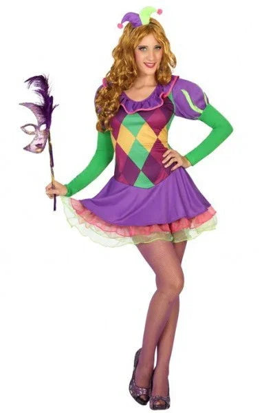 Disfraz de Bufona Multicolor para Mujer Payasos, Bufones y Arlequines Atosa