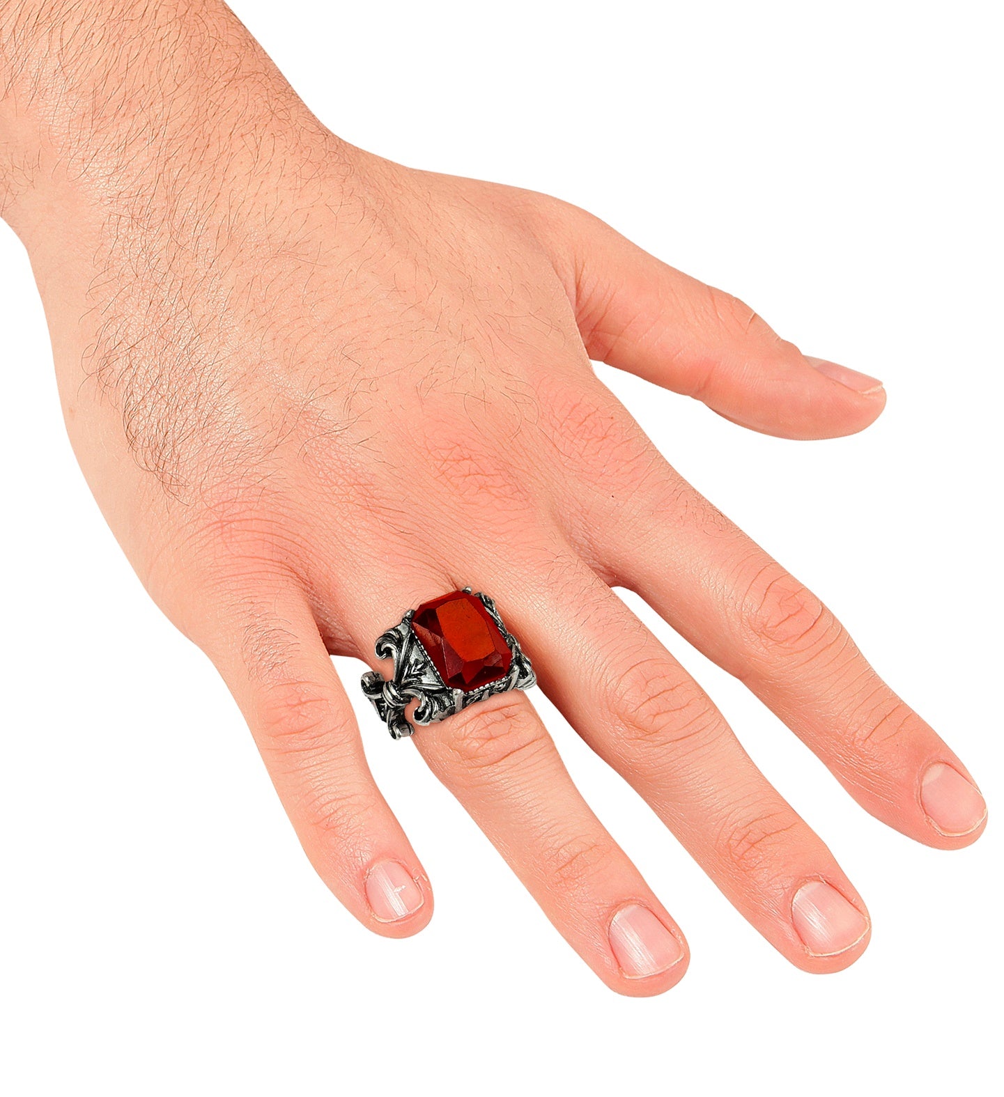Bague à pierre rouge gothique de vampire
