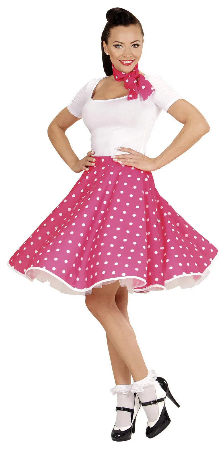 Falda de Lunares con Pañuelo Rosa Grease y Años 40 - 50 Widmann