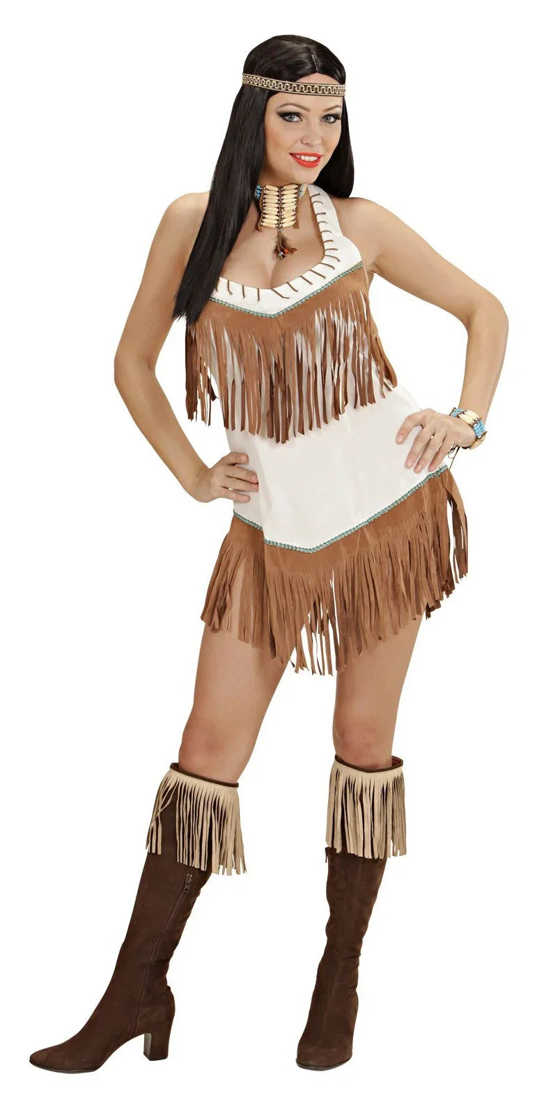 Disfraz de India Beige con Flecos Adultos Widmann