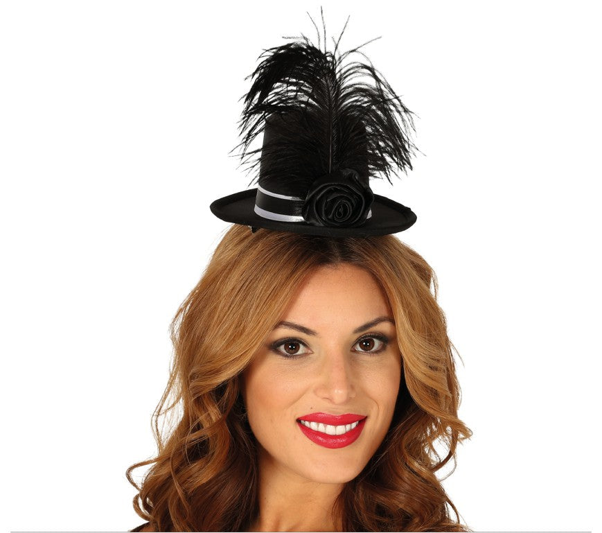Diadème Mini Chistera Noire avec Plumes