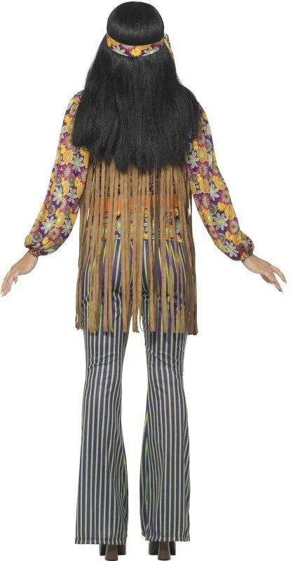 Disfraz de Hippie con Chaleco de Flecos para Mujer Hippies Smiffys