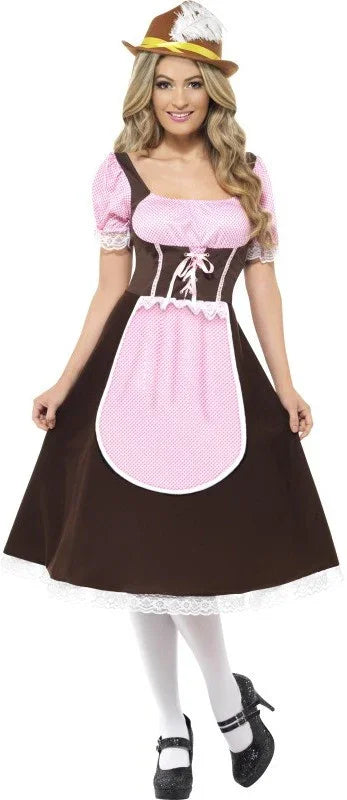Disfraz de Tirolesa Rosa Largo para Mujer Tiroleses Oktoberfest Smiffys