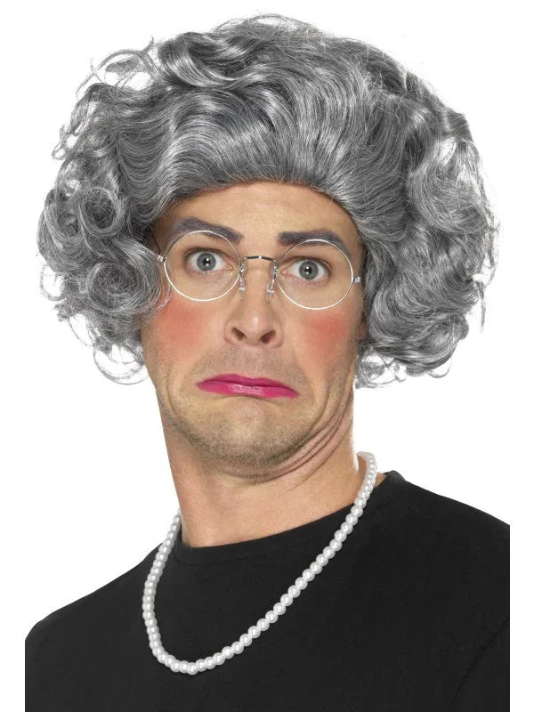 Kit de Abuela con Peluca, Gafas y Collar Kit de Disfraz Smiffys