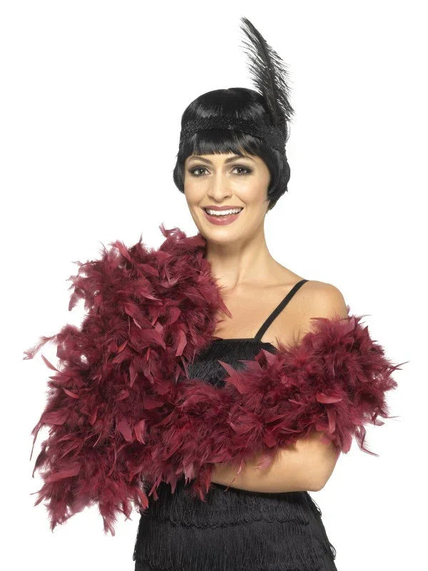 Boa de Plumas Granate Complementos Charlestón y Gangster Smiffys