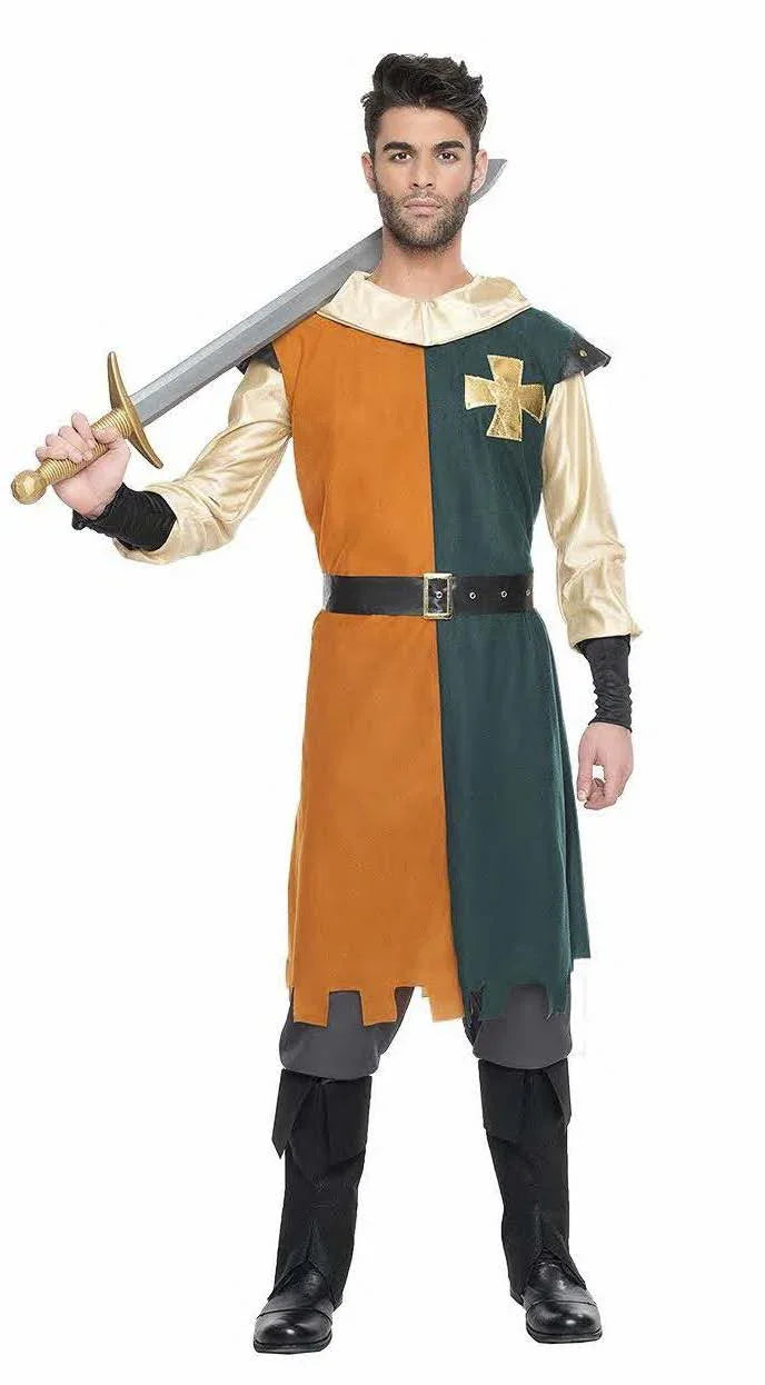 Disfraz de Caballero Medieval Verde y Mostaza para Hombre Medieval Kimokawaii