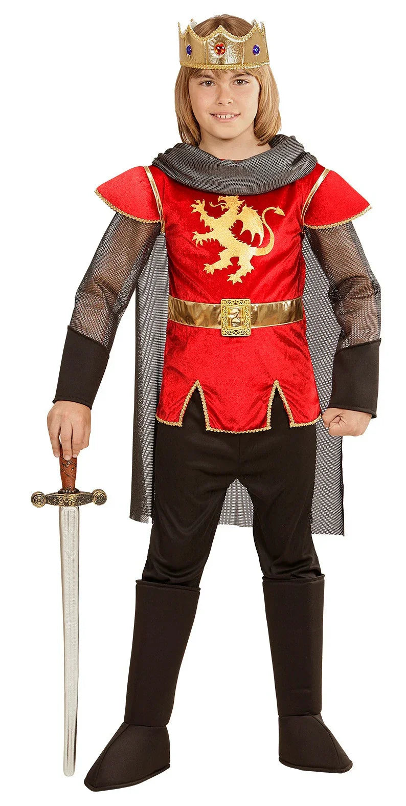 Disfraz de Rey Arturo Rojo para Niño Medieval Infantiles Widmann