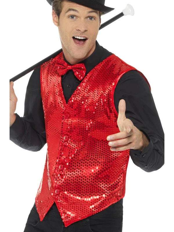 Chaleco Rojo de Lentejuelas para Hombre Chaquetas, Chalecos y Camisas Smiffys