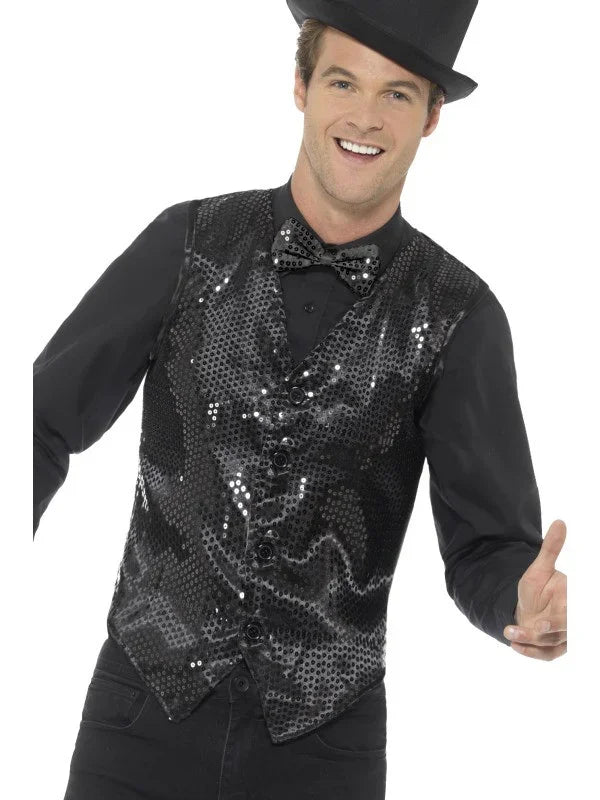 Chaleco Negro de Lentejuelas para Hombre Chaquetas, Chalecos y Camisas Smiffys