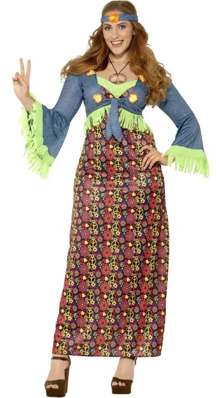 Disfraz de Hippie Azul en Talla Grande para Mujer Hippies Smiffys