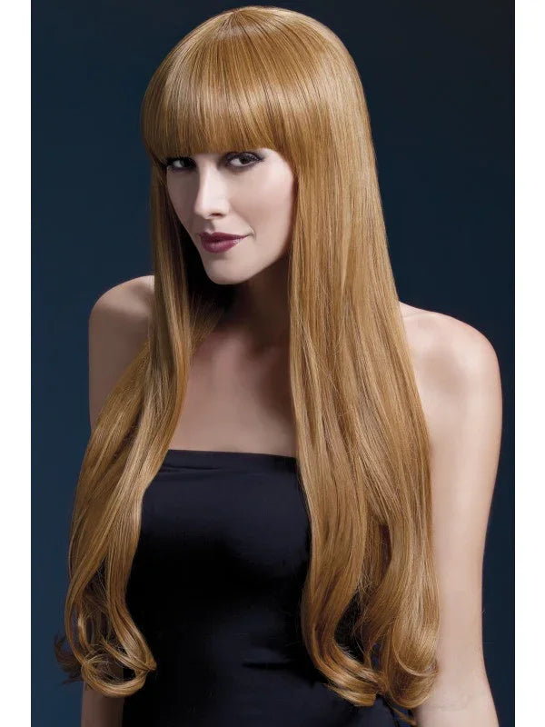 Peluca Castaña Lisa con Flequillo Premium Pelucas Premium Smiffys
