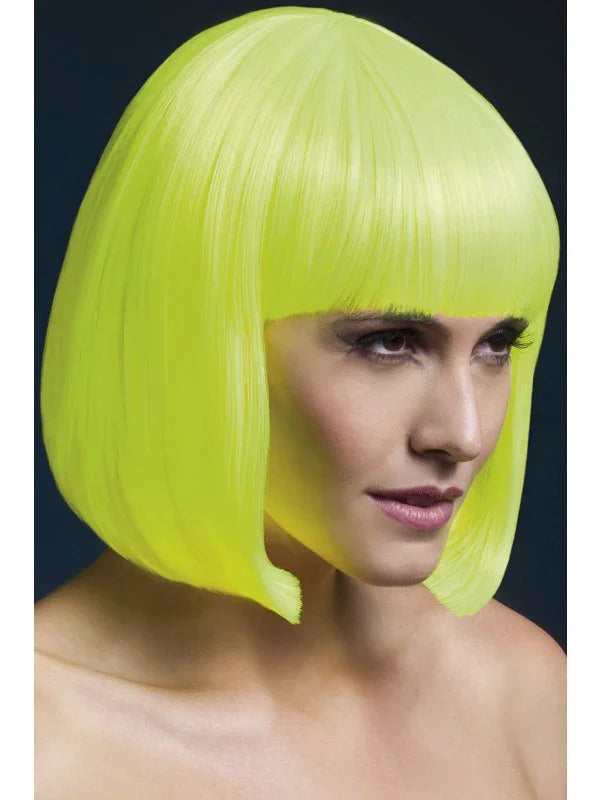 Peluca Amarilla Neón Lisa con Flequillo Premium Pelucas Premium Smiffys