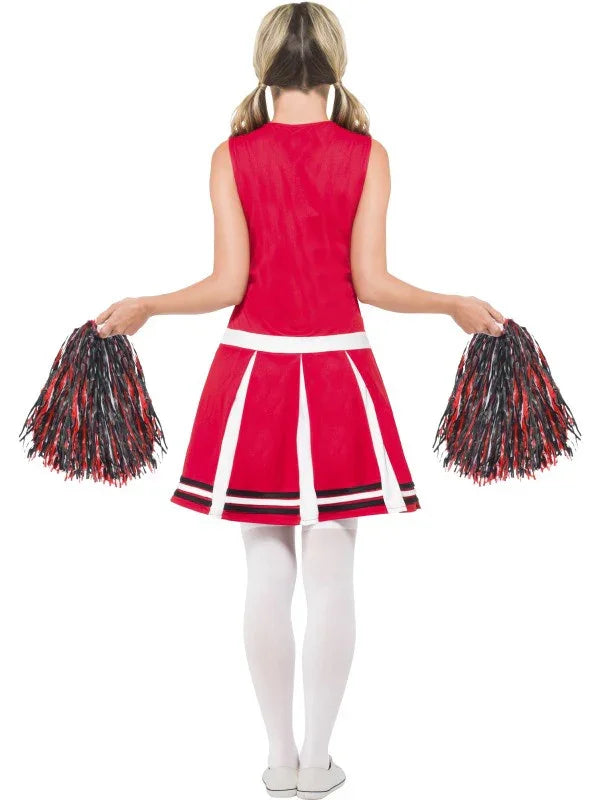 Disfraz de Animadora Roja con Pompones para Mujer Deportes y Animadoras Smiffys