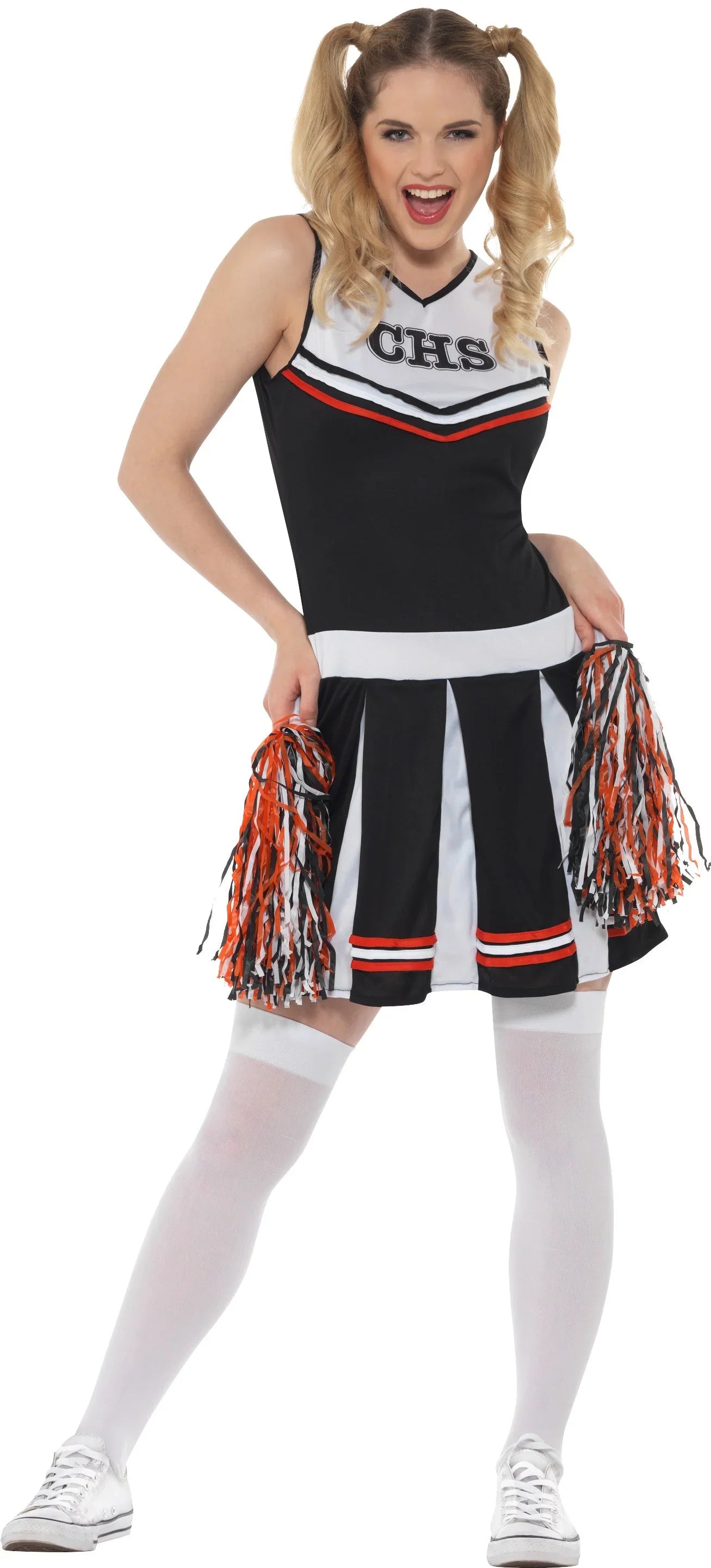 Disfraz de Animadora Negro con Pompones para Mujer Deportes y Animadoras Smiffys