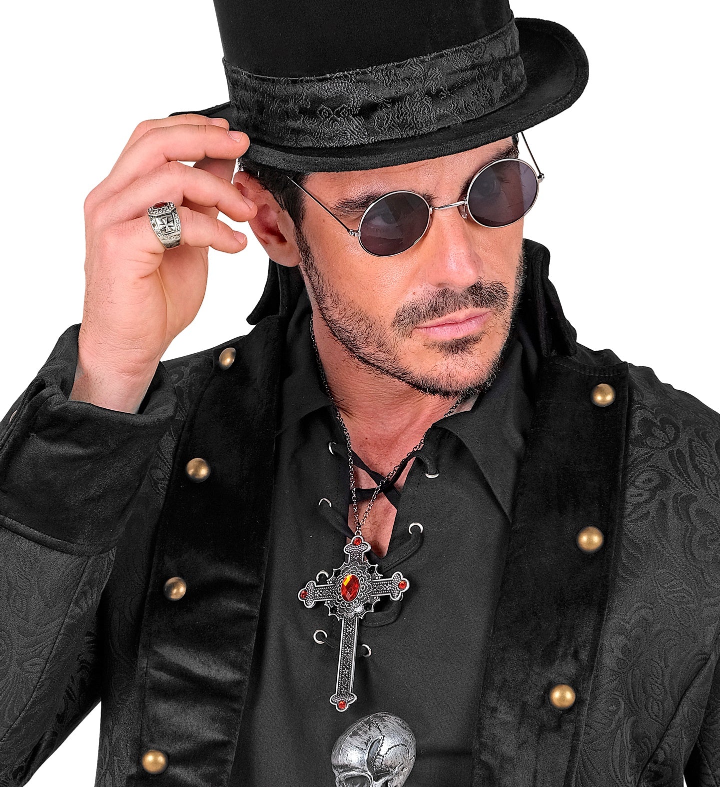 Collier vampire noir avec pierres rouges