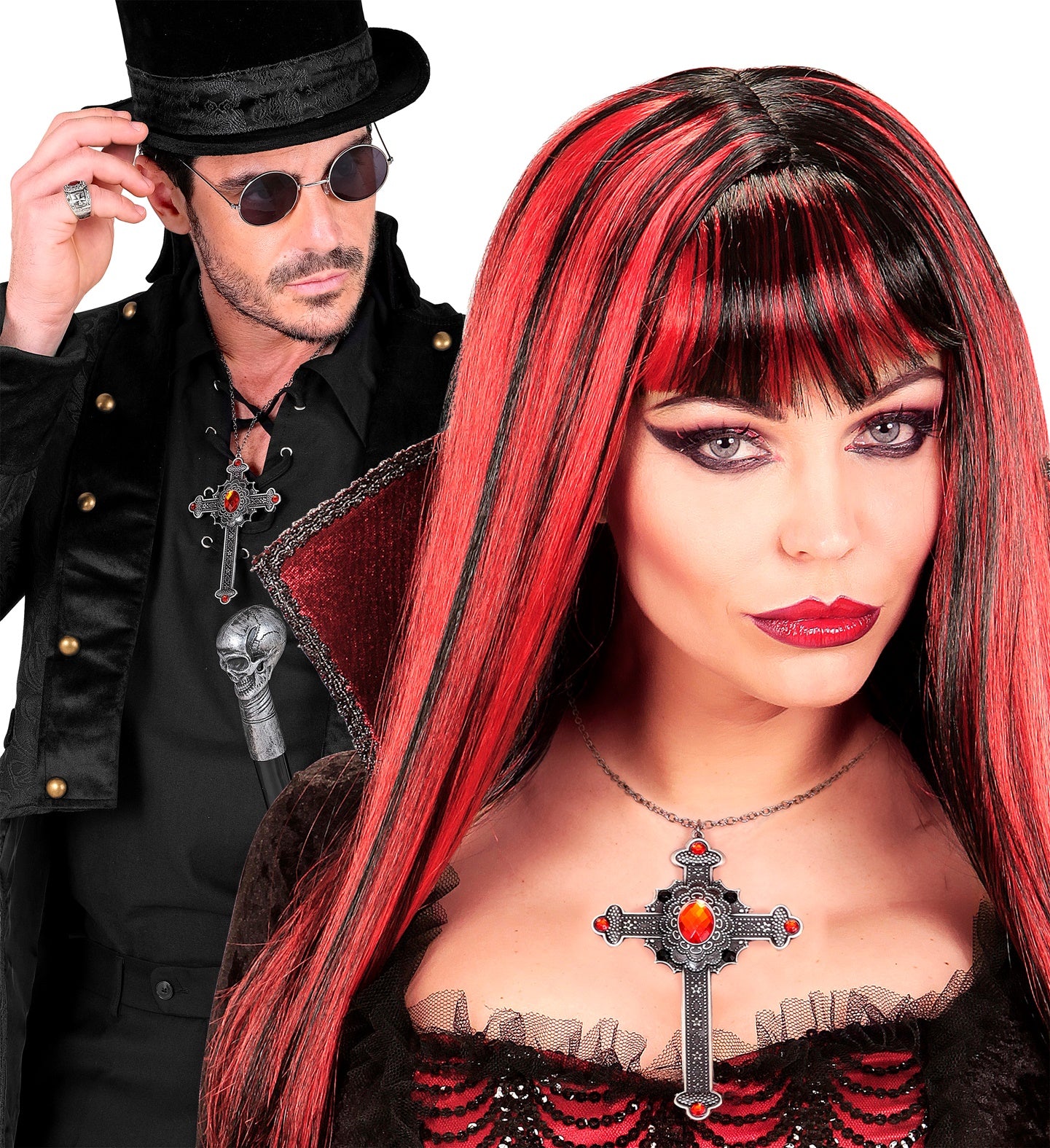 Collar de Vampiresa con Cruz Negra con Gemas Rojas Collares, Colgantes y Gargantillas Widmann