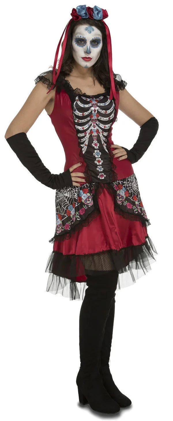 Disfraz de Día de los Muertos Rojo para Mujer Catrina Viving
