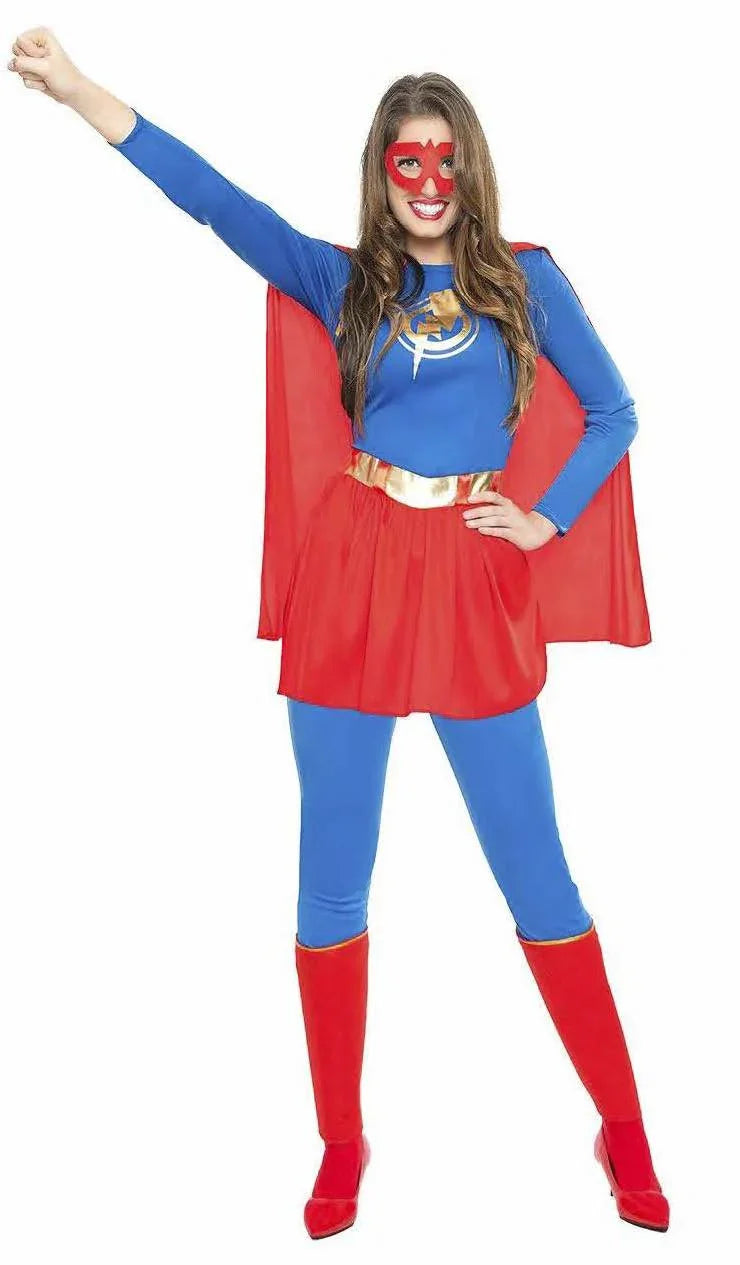 Disfraz de Superheroína Azul y Rojo para Mujer Superhéroe Kimokawaii