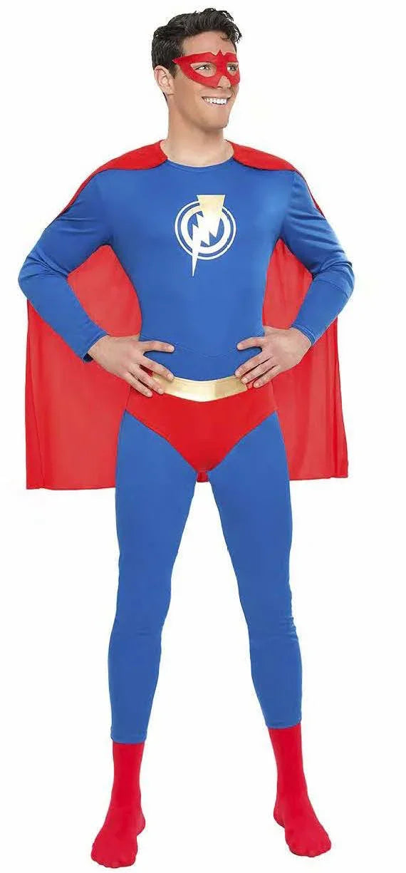 Disfraz de Superhéroe Azul y Rojo para Hombre Superhéroe Kimokawaii