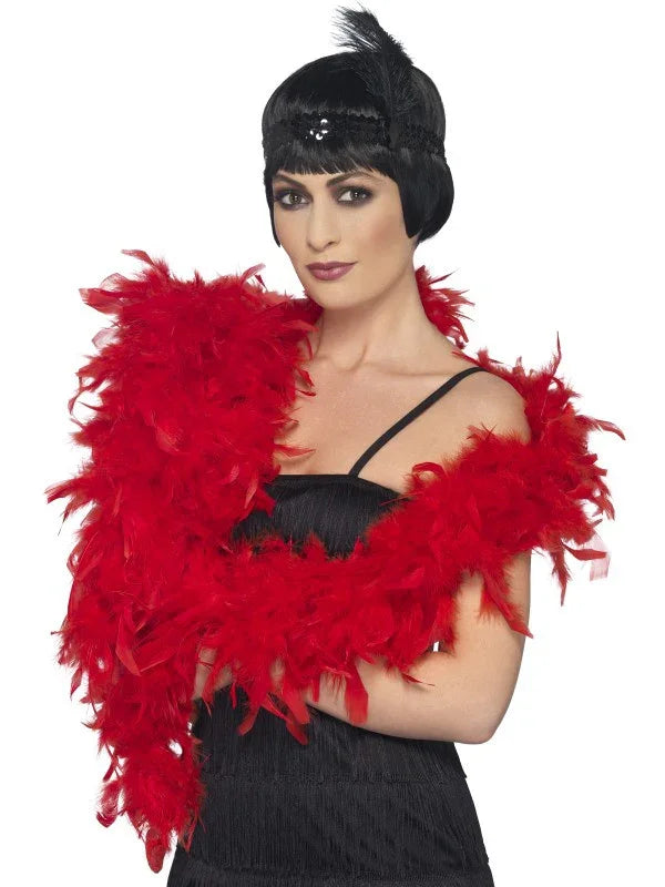 Boa de Plumas Rojas Complementos Charlestón y Gangster Smiffys