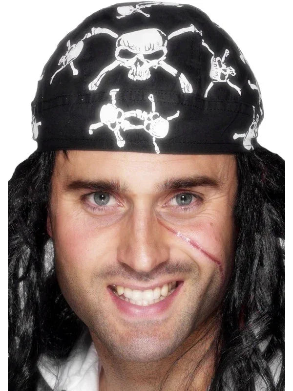 Bandana Pirata Negra con Calaveras Complementos Piratas Smiffys