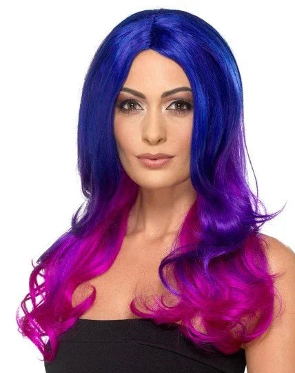 Peluca Azul y Rosa Fucsia Larga Ondulada Pelucas Multicolor Smiffys