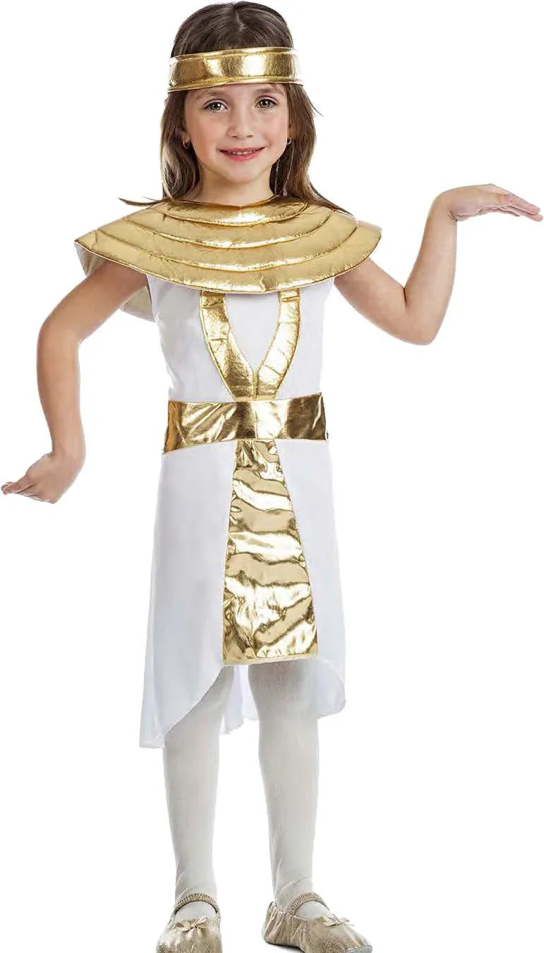 Disfraz de Egipcia Dorado y Blanco para Niña Egipcio Kimokawaii
