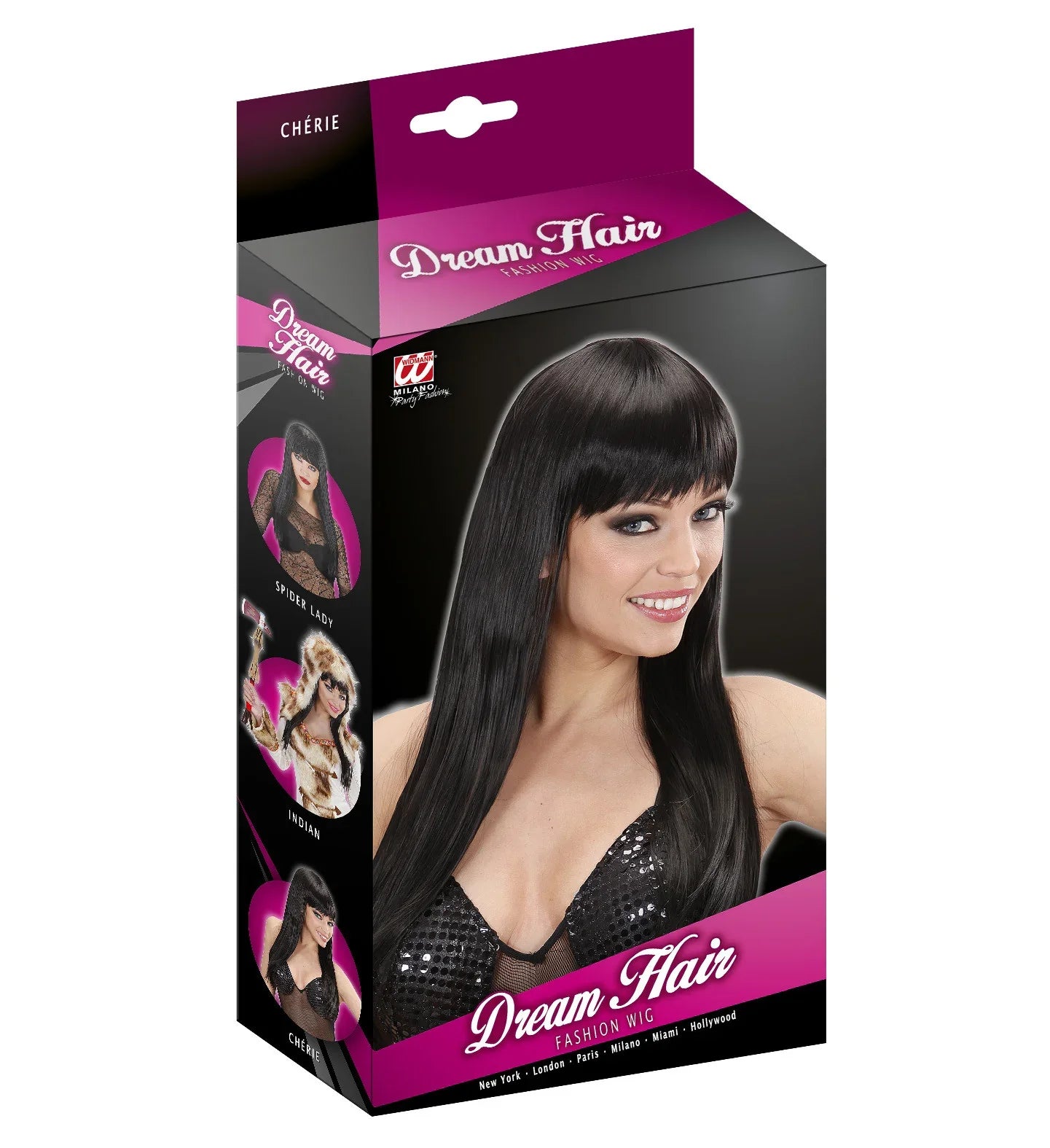 Peluca Morena Larga con Flequillo Lujo COMPLEMENTOS Widmann