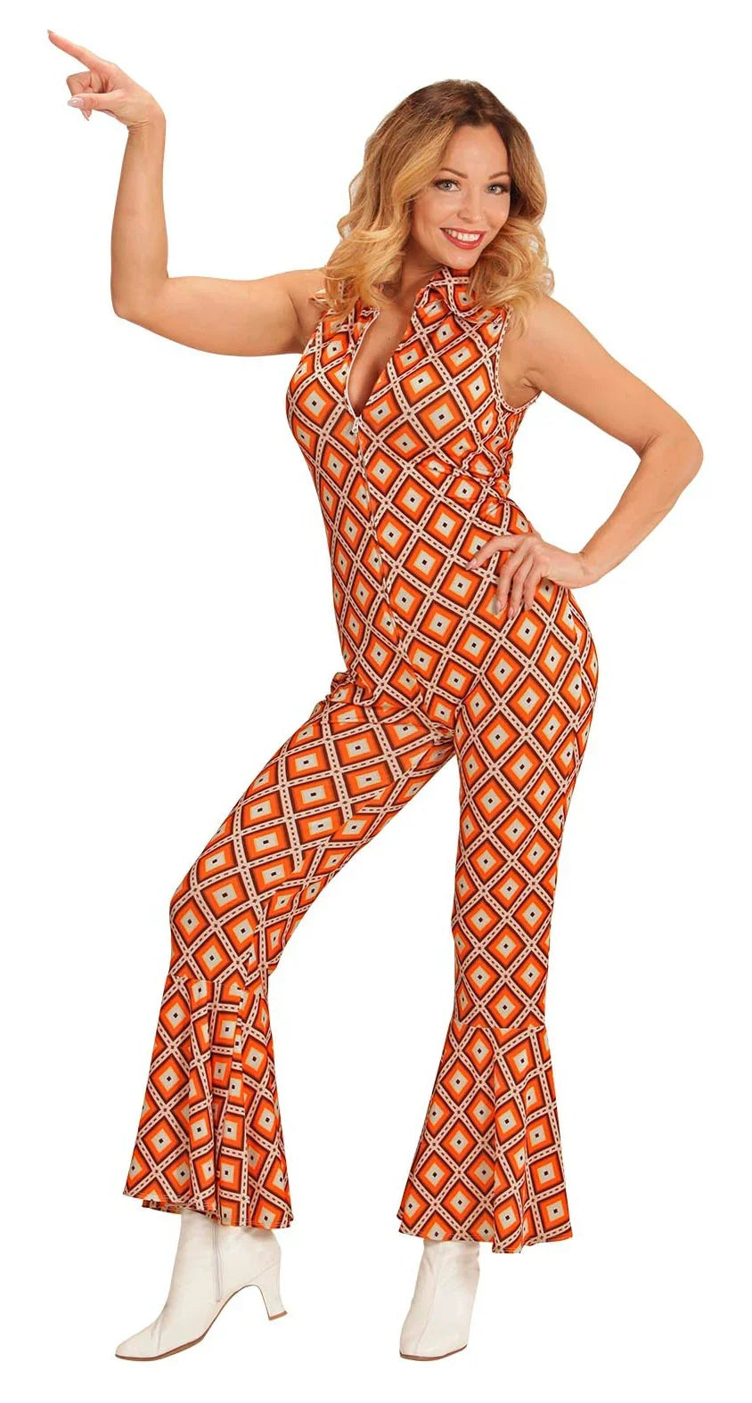 Disfraz Disco Años 70 Naranja y Blanco para Mujer Disco Widmann