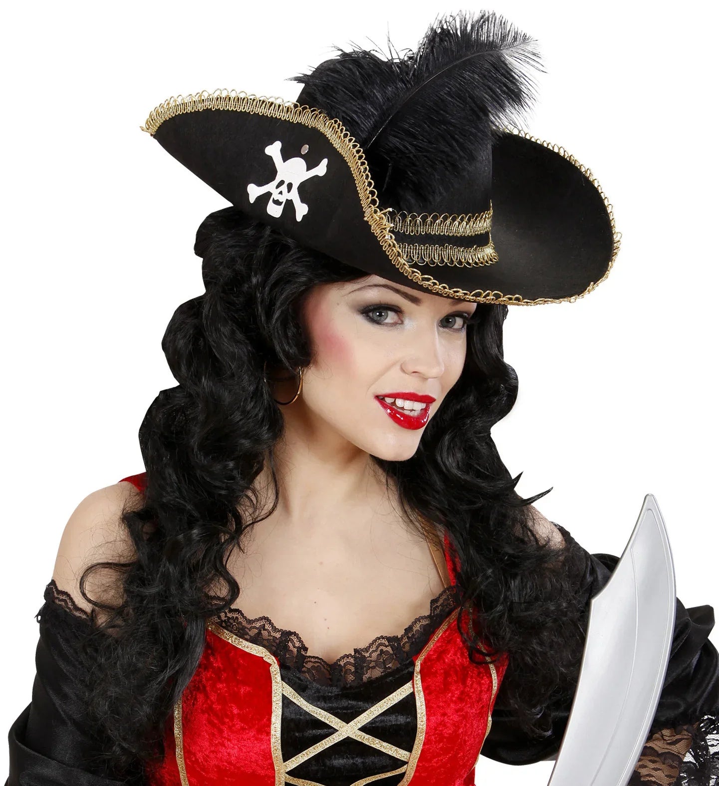 Sombrero Pirata Elegante con Pluma Complementos Piratas Widmann