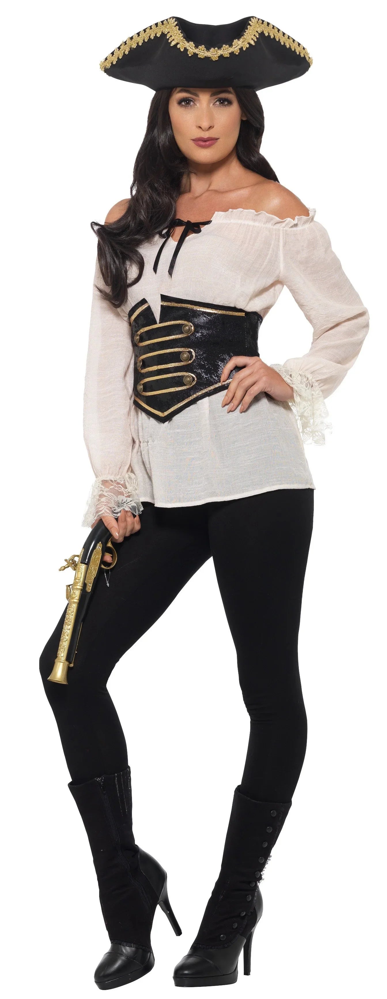 Camisa Pirata Blanca con Corpiño para Mujer Complementos Piratas Smiffys