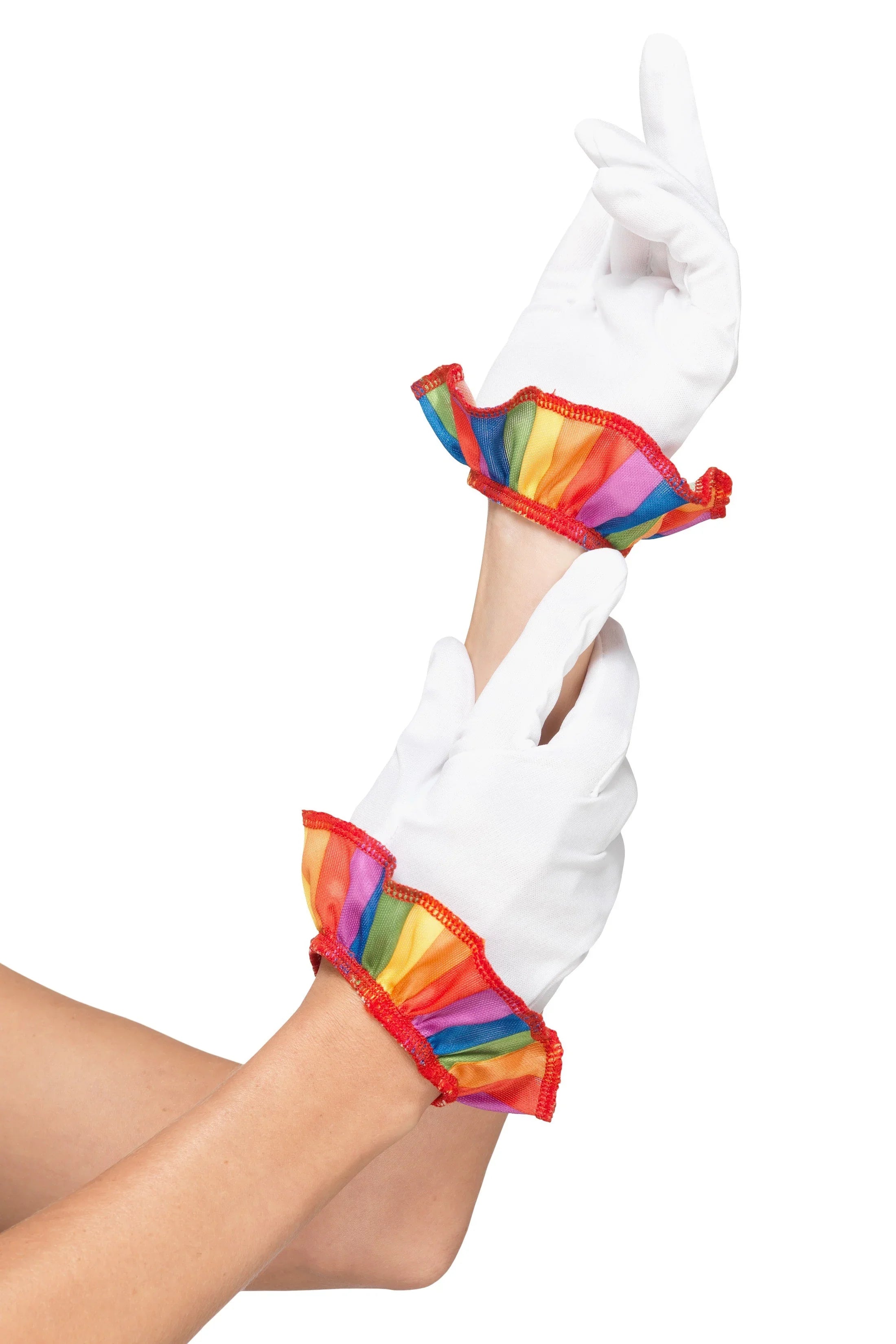 Guantes de Payaso Blancos con Volantes Arcoíris Complementos Payasos Smiffys