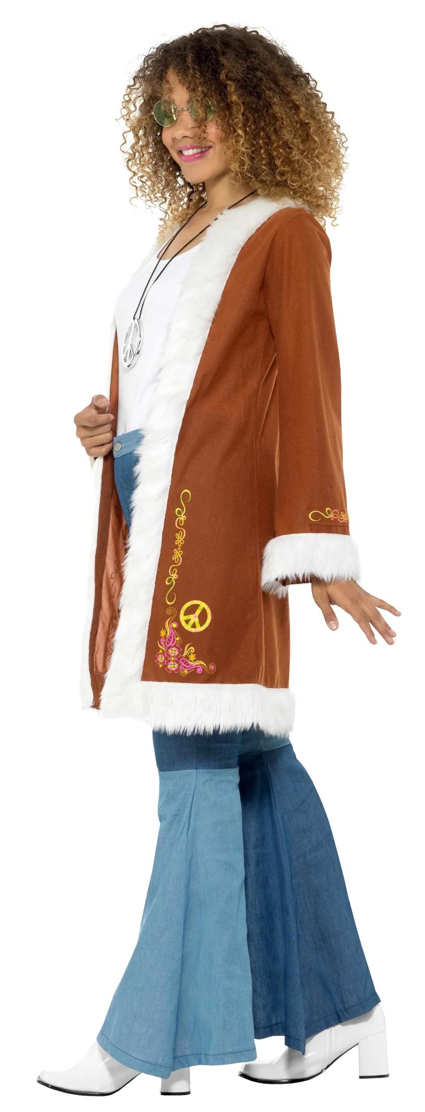 Chaqueta Hippie Marrón Decorada para Adulto Complementos Hippies Smiffys