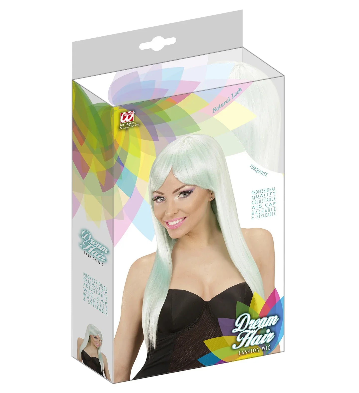 Peluca Azul Turquesa Claro Larga Lisa con Flequillo Pelucas Azules Widmann