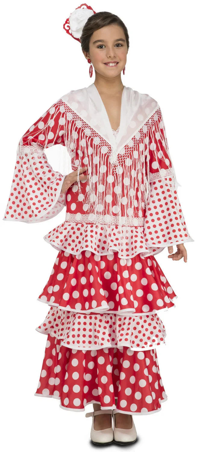 Disfraz de Sevillana Rojo para Niña Sevillanas Viving