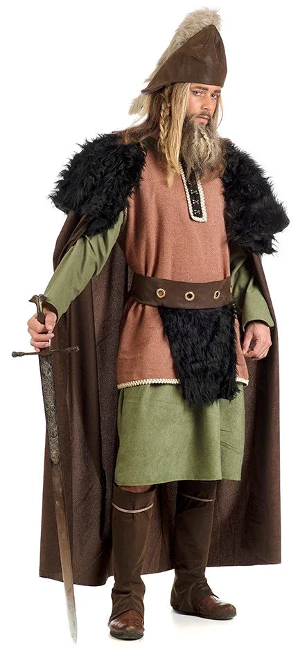 Capa Vikinga Marrón con Pelo Negro Premium Complementos Medievales de Lujo Limit Sport