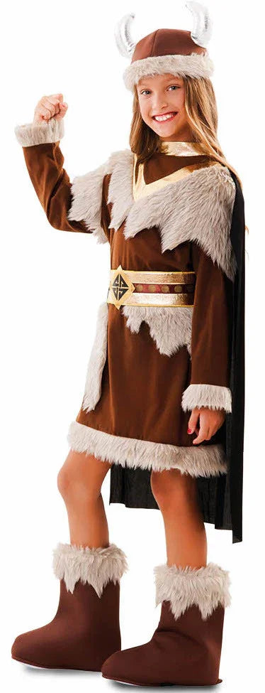 Disfraz de Vikinga Marrón para Niña Vikingo EuroCarnavales