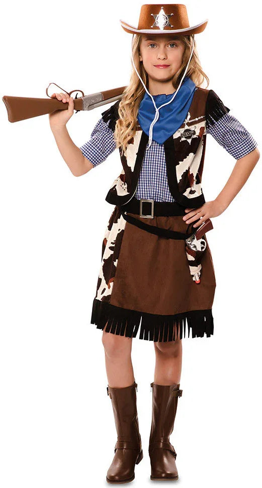 Disfraz de Vaquera Estampado Vaca para Niña Vaquero EuroCarnavales