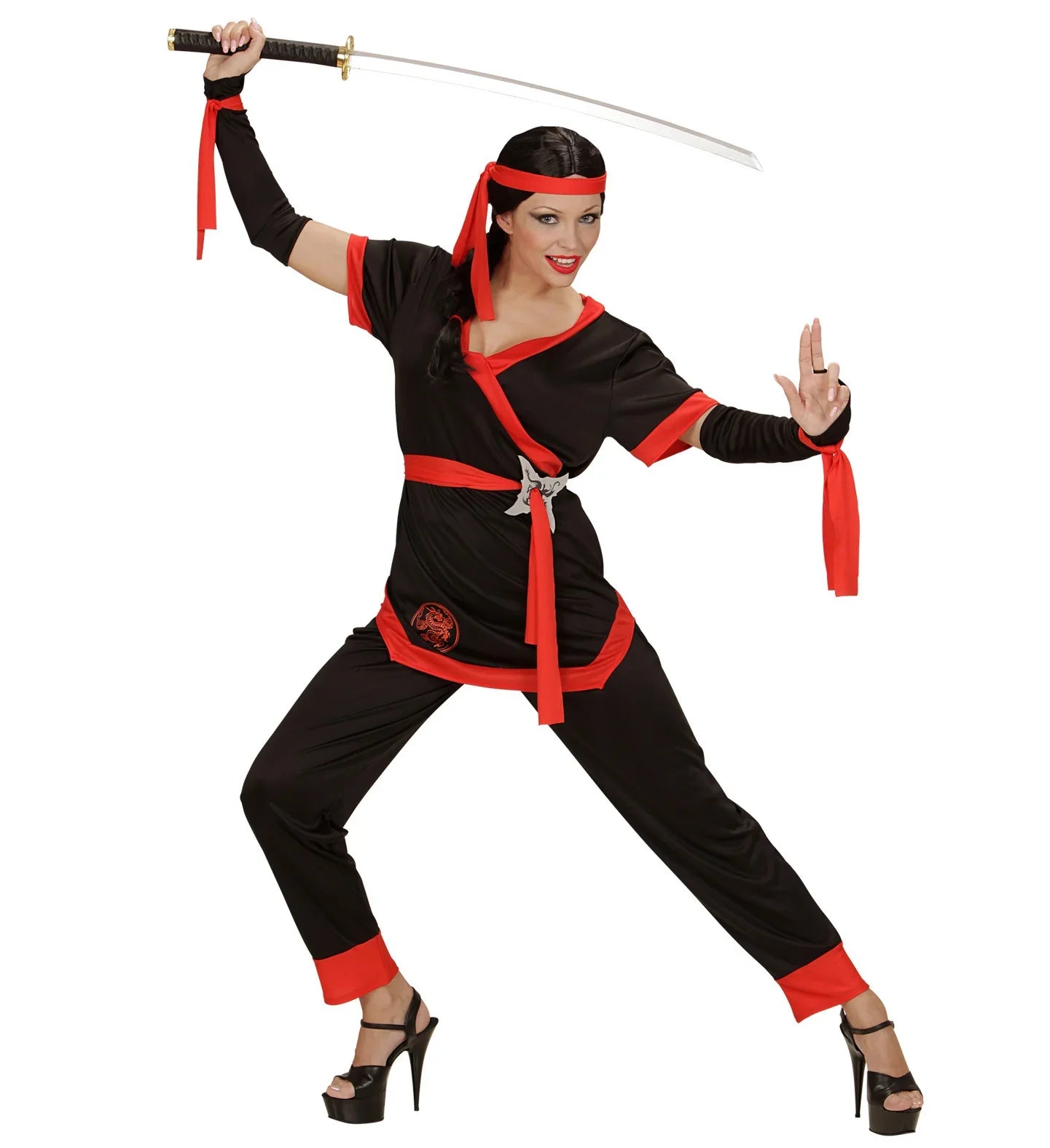 Disfraz de Ninja Negro y Rojo para Mujer Ninjas Widmann