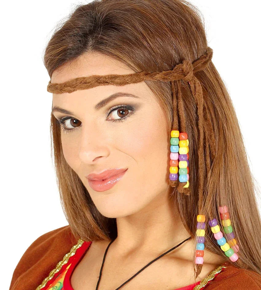 Cinta Hippie con Trenzas y Bolitas Multicolor Complementos Hippies Guirca