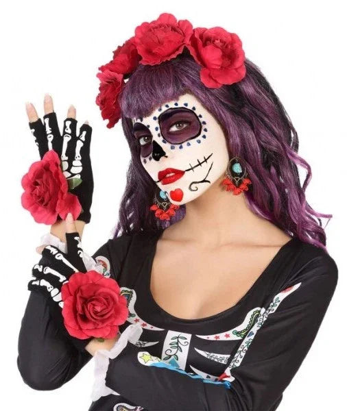 Kit de Catrina con Pendientes, Guantes y Diadema Catrina Atosa