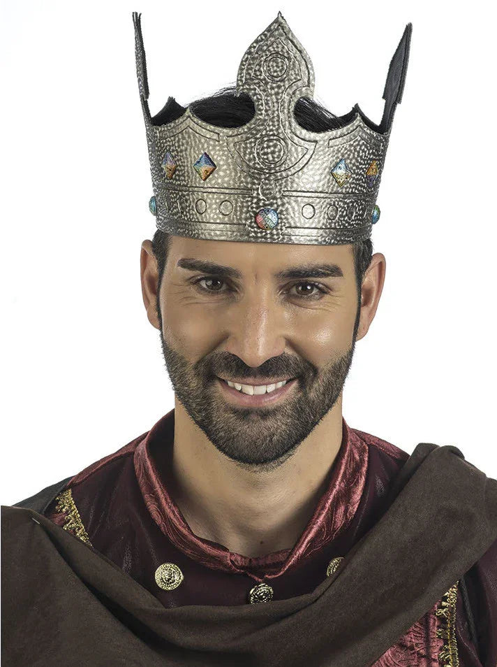 Corona de Rey del Medieval Plateada para Adulto Reyes y Reinas Medievales Limit Sport