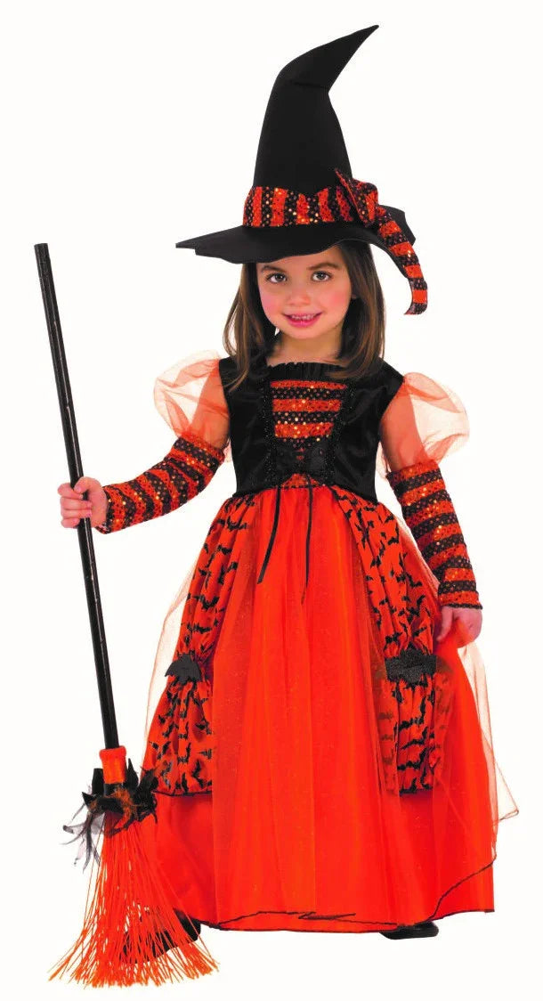 Disfraz de Bruja Naranja con Brillos para Niña Brujas Rubies