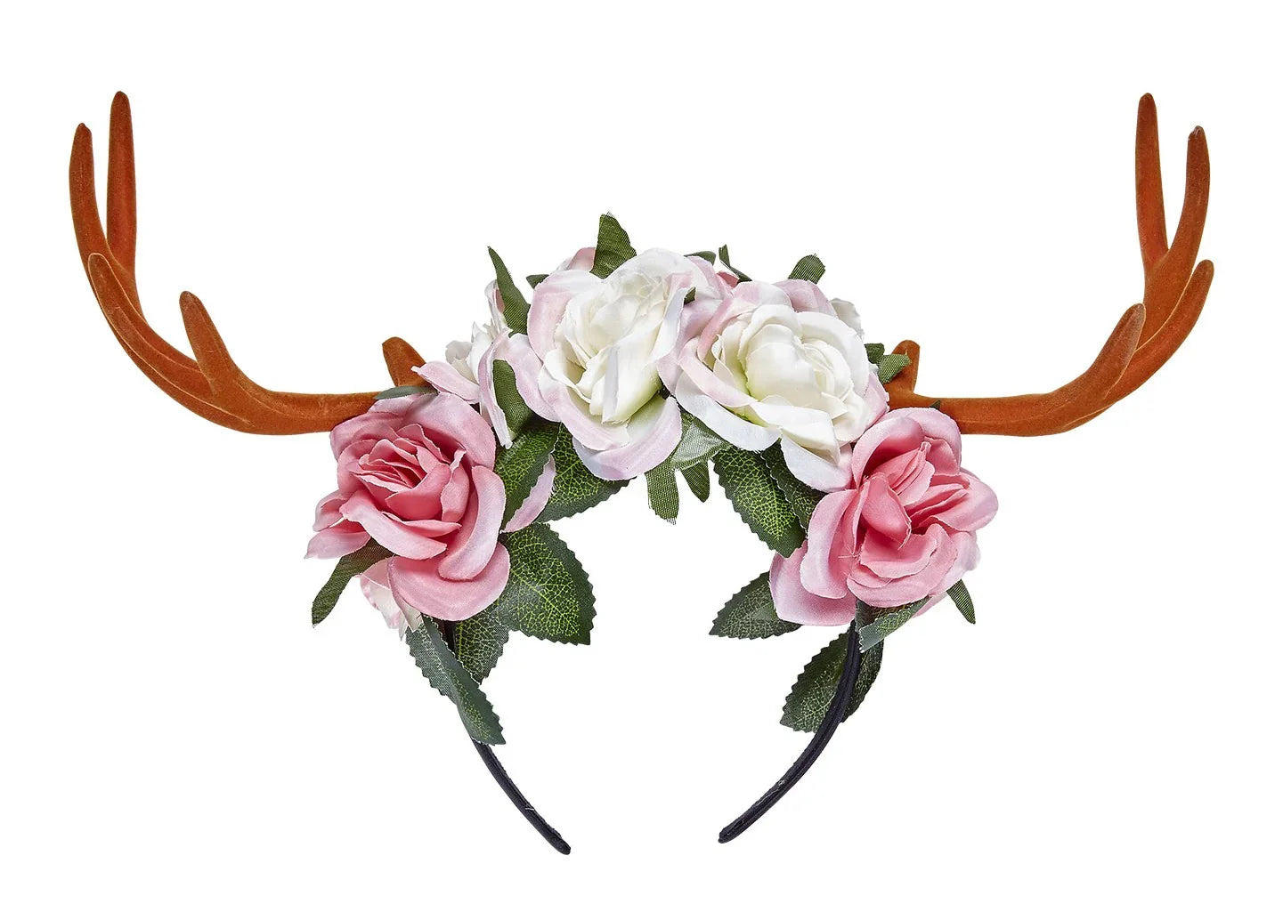 Diadema de Flores Rosas y Blancas con Cuernos Renos Widmann
