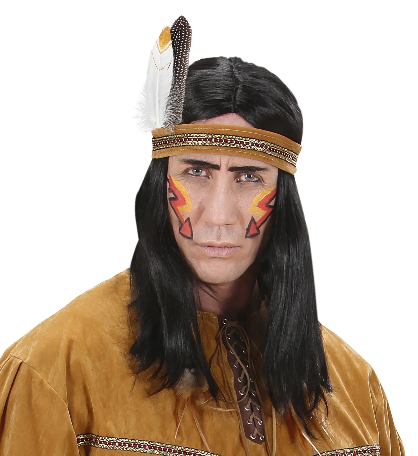 Set de Plumas de Indio Decoradas Blancas y Negras Complementos Indios Widmann